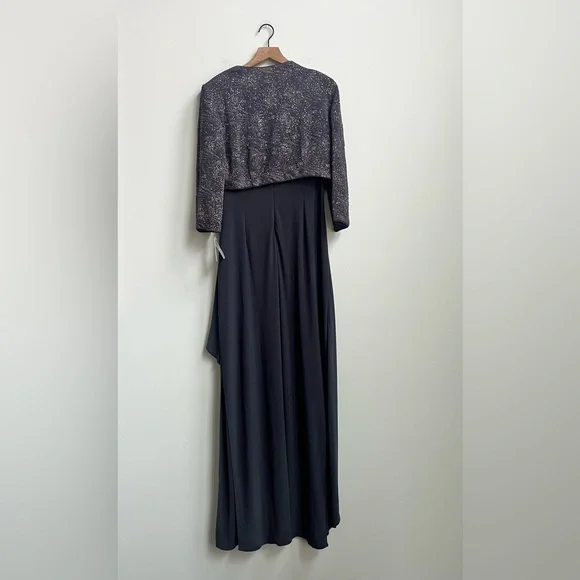 New ALEX EVENINGS 2pc Set Smoke Jacquard Glitter Empire Maxi Gown Dress +  Jacket - www.disolcolor.com